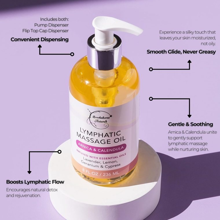 Lymphatic Massage Oil for Massage Therapy & Natural Lymphatic Drainage | Premium Quality with Arnica & Lavender Oil | for Post Surgery Recovery & Detox | 8oz by Brookethorne Naturals - Image 3