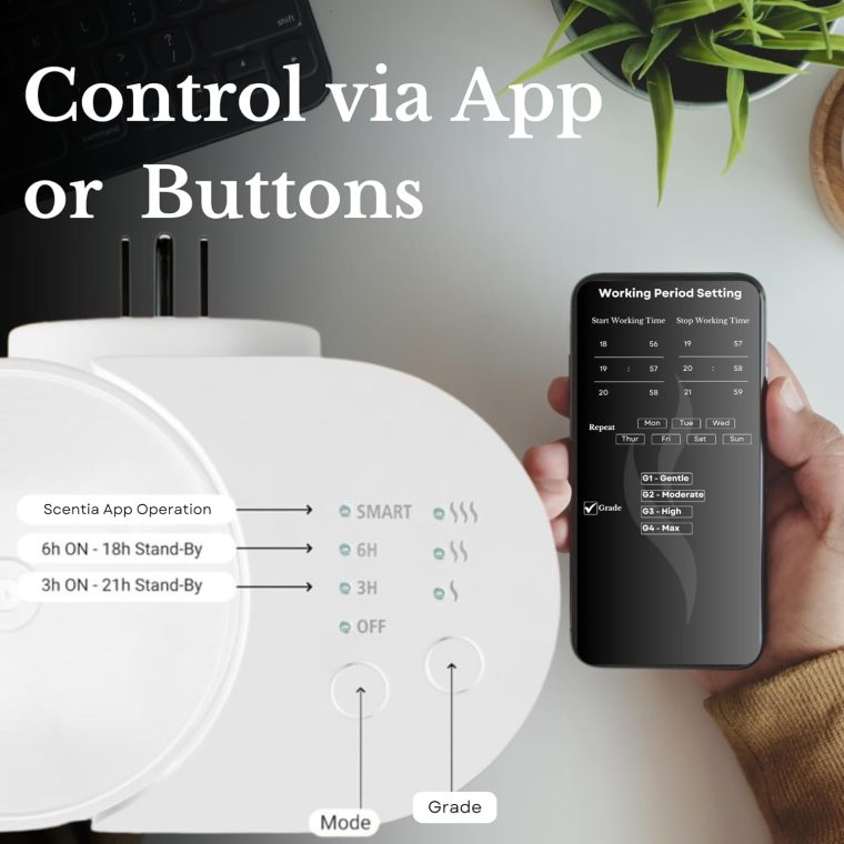 Home Scent Diffuser Starter Kit |Plug in Waterless Aroma Diffuser for Essential Oils | for Home, Office,Spa, Smart App | Covers up to 500 Sq. Ft. | White | 20ml Oil Included- Best Gift - Image 3