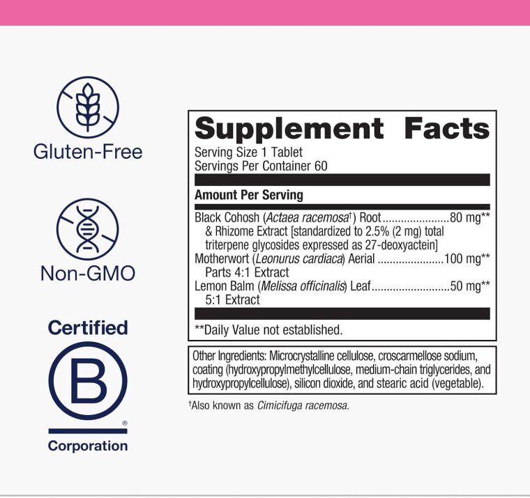 Metagenics Black Cohosh Plus - Menopause Relief - Relaxation Support - Black Cohosh Root Extract - Gluten Free & Vegetarian Supplement - 60 Tablets - Image 2