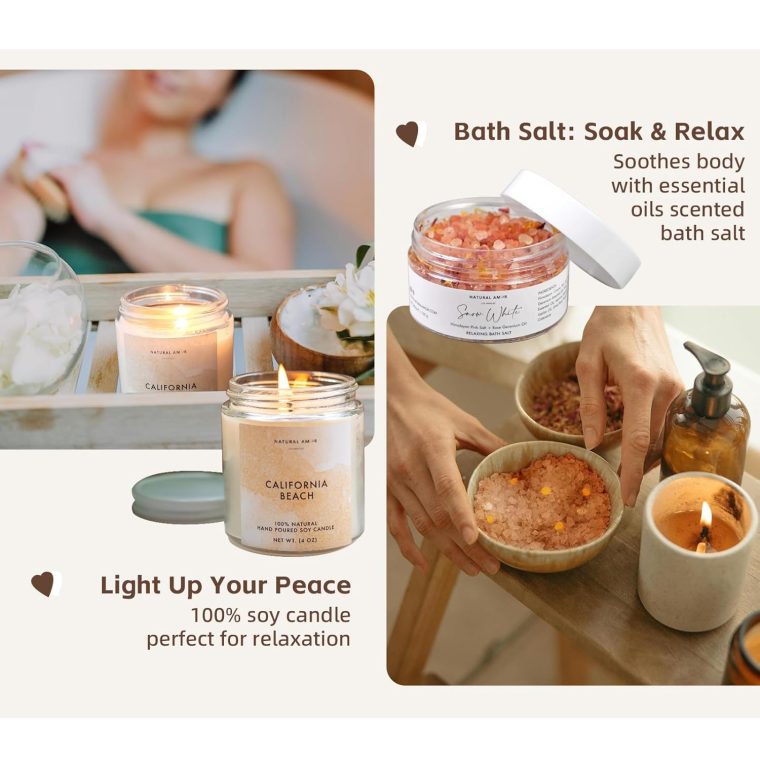Natural Amor Spa Gift Set for Women – Handmade Lavender Soap, Rose Clay Mask, Candle, Rose Bath Salt & Sleep Mask – Relaxing Self Care Kit, Birthday Gift Box for Her - Image 5