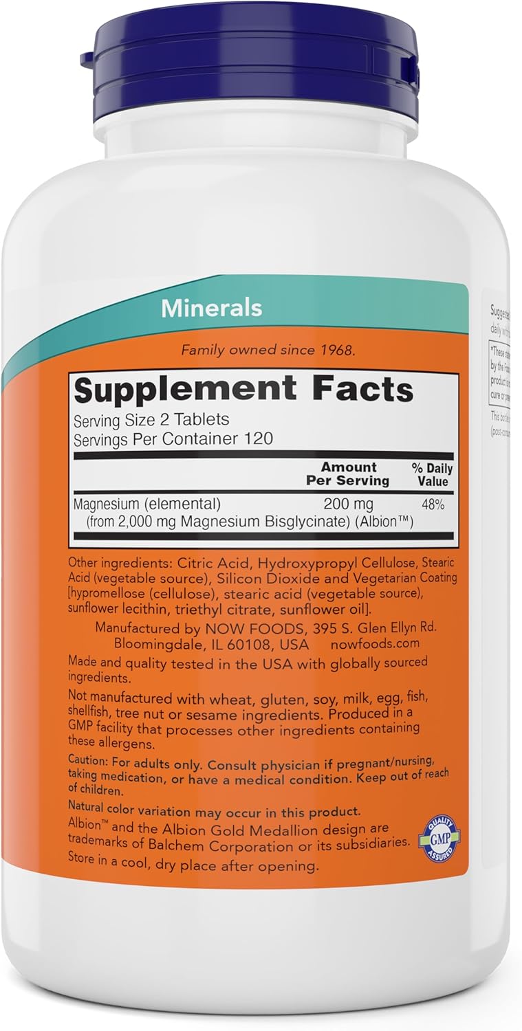 Now Foods Magnesium Glycinate, 240 Tablets - Supports Healthy Muscle and Nerve Functions - Non-GMO - Image 6