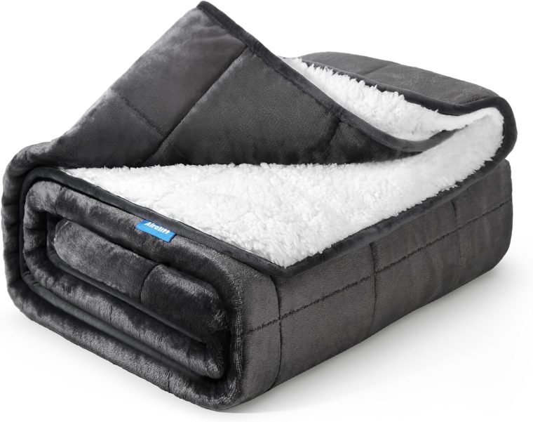 Weighted Blanket 15 lbs 60x80 inches, Sherpa Fleece Throw Blankets for Adult, Fuzzy Fluffy Soft Cozy Heavy Blanket for Couch Sofa, Plush Thick and Warm Winter Blanket Queen Size Bed