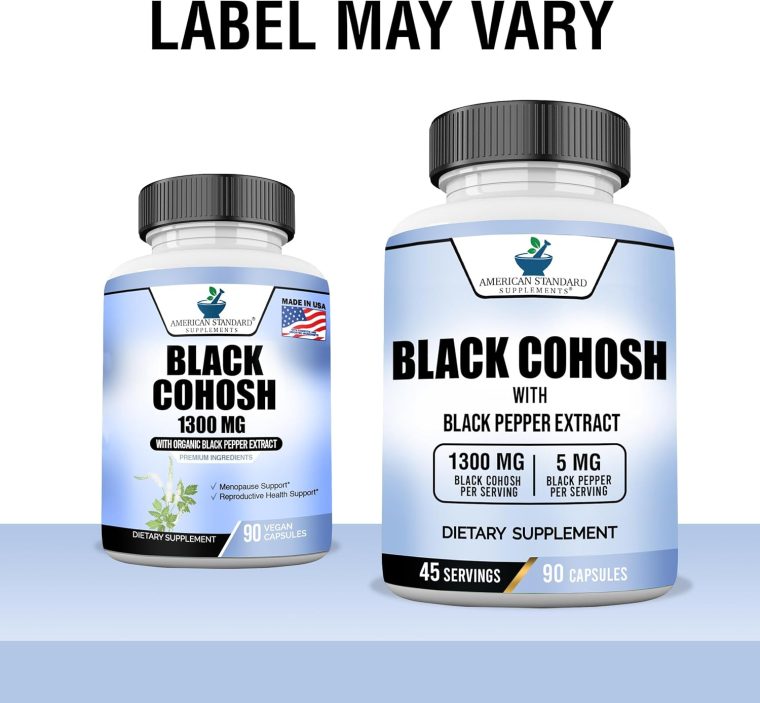 American Standard Supplements Black Cohosh 1300mg Per Serving with Black Pepper Fruit Extract - Vegan, Gluten Free, Non-GMO, 90 Capsules, 45 Servings - Image 2