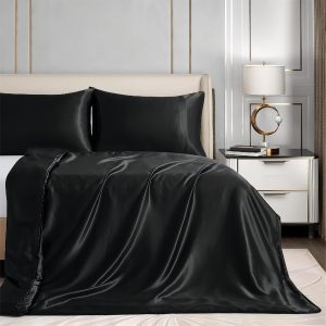 Homiest 60"x80" Duvet Cover for Weighted Blanket, Black Satin Weighted Blanket Cover with 8 Ties, Silky & Removable Zippered Duvet Cover Full/Queen Heavy Blanket Duvet Cover for Adults