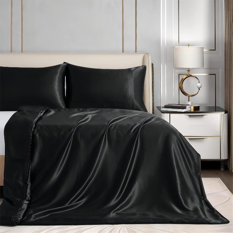 Homiest 60"x80" Duvet Cover for Weighted Blanket, Black Satin Weighted Blanket Cover with 8 Ties, Silky & Removable Zippered Duvet Cover Full/Queen Heavy Blanket Duvet Cover for Adults