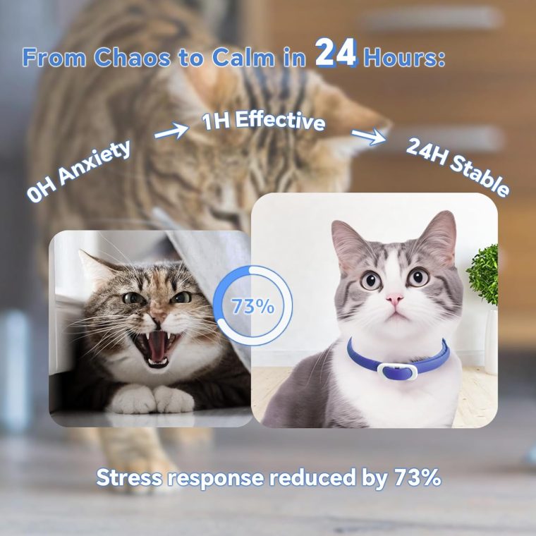 Calming Collar for Cats - 5 Pack, 150-Day Cat Calming Collar, Stress Relief & Anxiety Control for Cats, Calm Collars Cat (3 Blue & 2 Gray) - Image 5