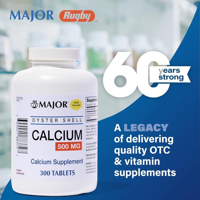 Major Oyster Shell Calcium 500 mg - Daily Calcium Supplement - 300 Tablets (1 Pack) - Image 2