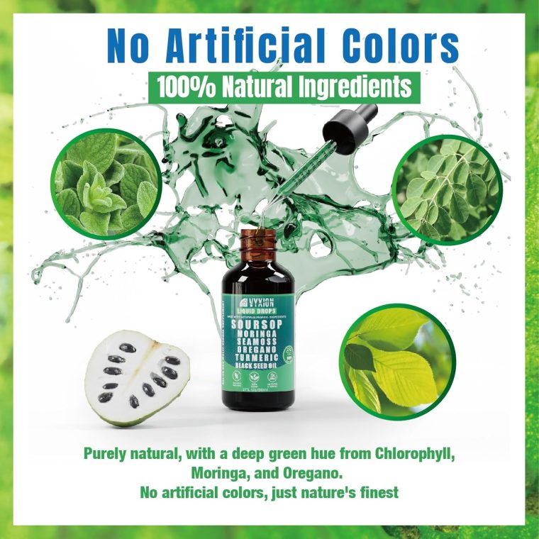 Soursop Bitters Liquid Drops 10 in 1 with Sea Moss, Moringa, Turmeric, Black Seed Oil, Oregano, Ashwagandha | Herbal Extracts for Overall Health-Enhancing | Vegan, Non-GMO | 2 Fl Oz - Image 2