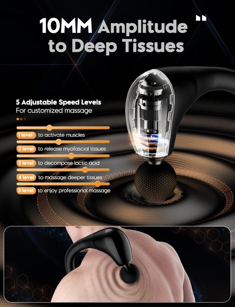 FVZ Massage Gun with Upgraded Extension Handle, 10MM Massage Gun Deep Tissue, Back Massager, Muscles/Neck/Shoulders/Waist/Legs Massager Portable for Pain Relief, 4 Massage Heads & 5 Speed Levels - Image 6
