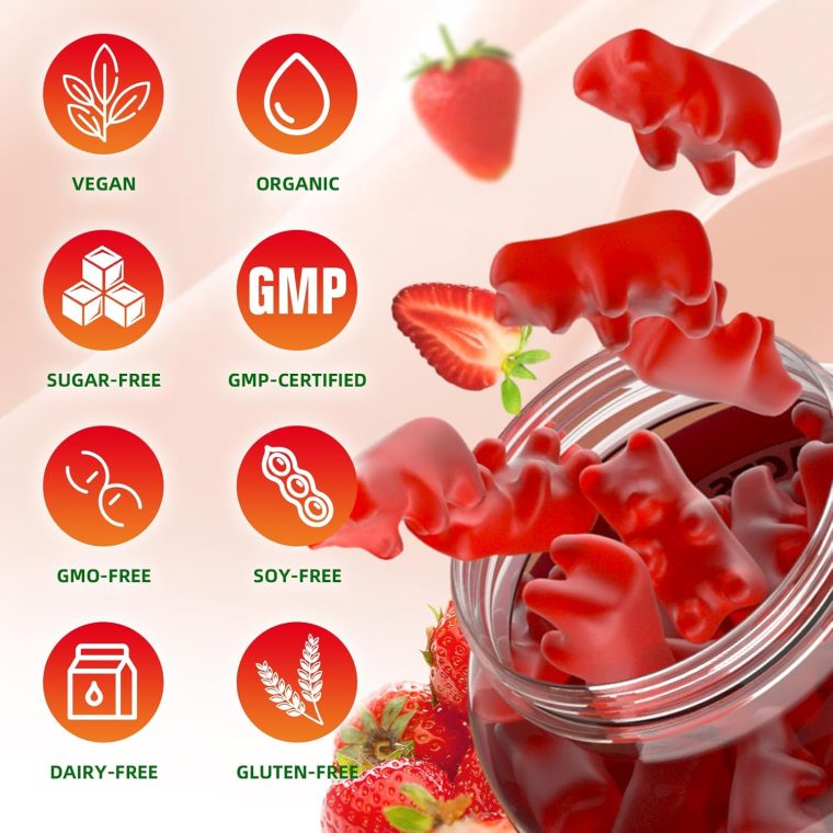 2 Pack Calcium Citrate Gummies, Sugar Free Calcium Citrate 1000mg for Muscle Healthy, Absorption Calcium Supplements for Adults & Kids, Strawberry, 120 Count - Image 5