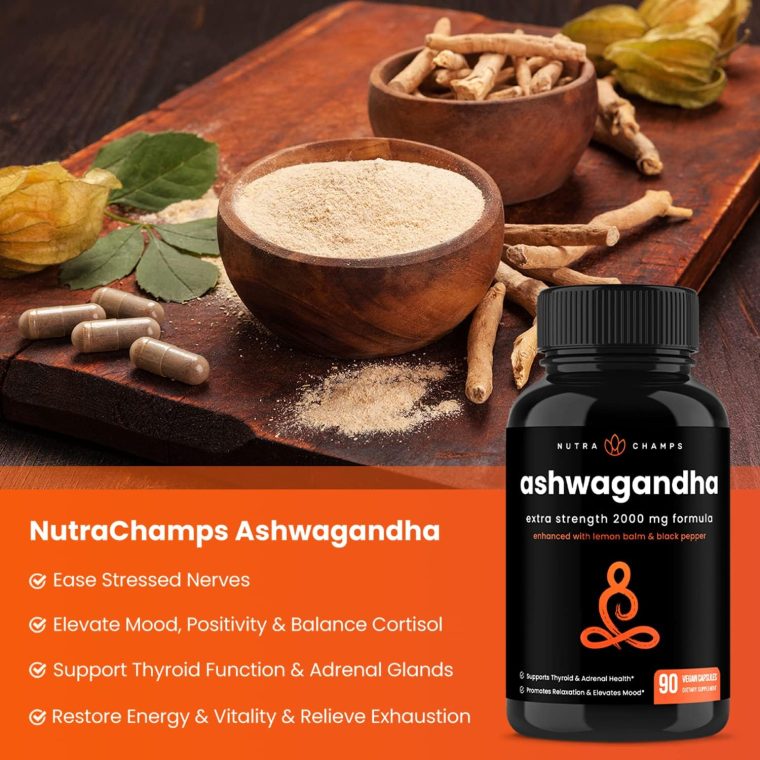 NutraChamps Organic Ashwagandha Capsules, 2000mg Adrenal Fatigue, Thyroid & Mood Support Ashwagandha Supplements, Ashwagandha Root Powder & Lemon Balm, Superior Absorption with Black Pepper - Image 4