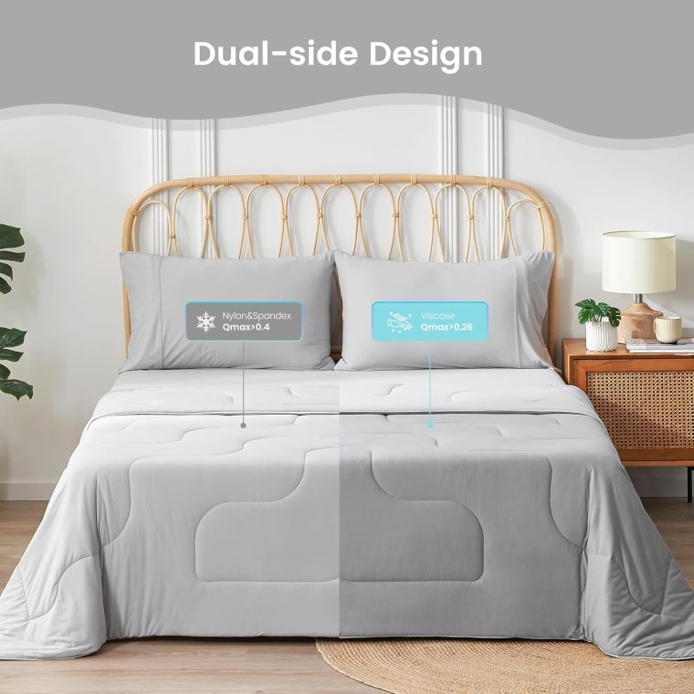 Cozy Bliss Cooling Comforter King Size, Reversible Cooling Blanket for Hot Sleepers and Night Sweats, Q-Max 0.4 Breathable Summer Comforter Quilt, Lightweight Soft Silky Smooth, Cool Grey - Image 4