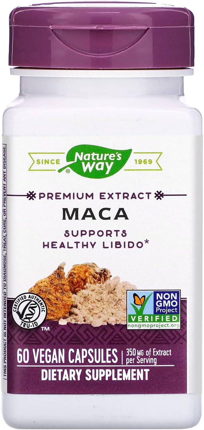 Nature's Way Maca Premium Extract, Supports a Healthy Libido*, Standardized to 0.6% Glucosinolates, Non-GMO Project Verified, 60 Vegan Capsules (Packaging May Vary)