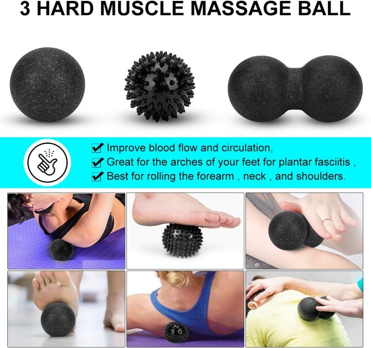 Foam Roller Set - High Density Back Roller, Muscle Roller Stick,2 Foot Fasciitis Ball, Stretching Strap, Massager Ball for Whole Body Physical Therapy & Exercise, Yoga, Back Pain, Leg, Deep Tissue - Image 5