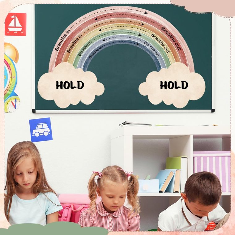 Janlaugh Large Calming Corner Classroom Poster Rainbow Breathing Poster Breath Calm Anxiety Sensory Sticker Mindfulness Breathing Exercise for School Office Classroom Home Playroom Wall Decoration - Image 6