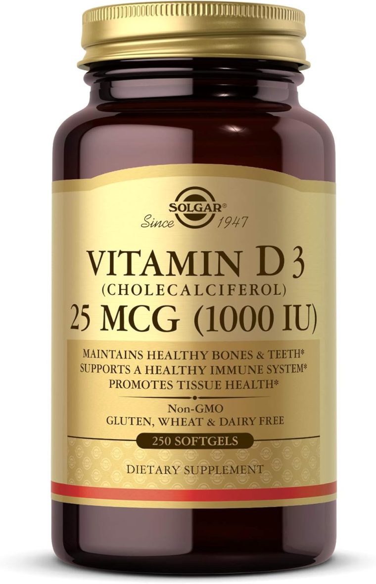 Solgar Vitamin D3 (Cholecalciferol) 25 MCG (1000 IU), 250 Softgels - Helps Maintain Healthy Bones & Teeth - Immune System Support - Non-GMO, Gluten-Free, Dairy Free - 250 Servings