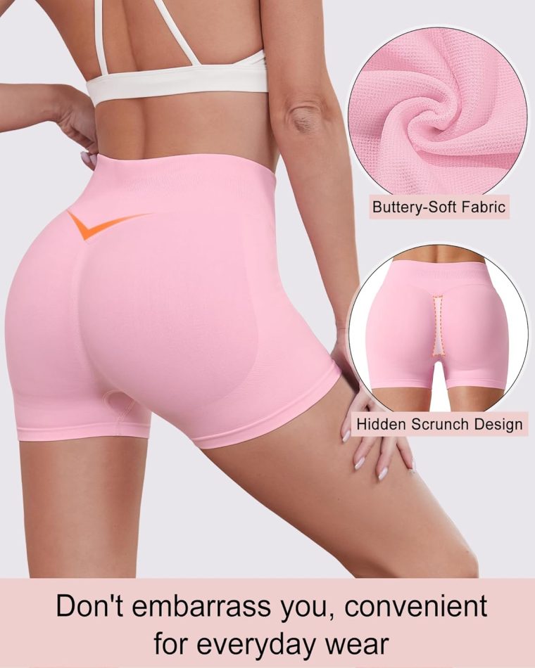 Womens Workout Gym Impact Shorts Seamless Hidden Scrunch Butt Lifting Yoga Shorts with High Waisted Tummy Control - Image 2