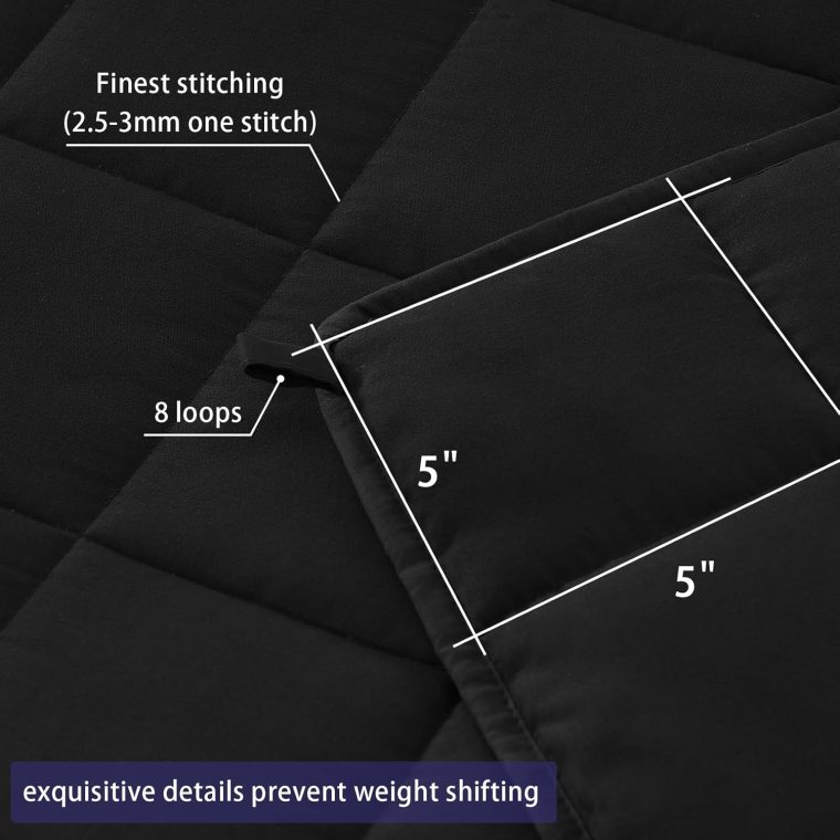 yescool Weighted Blanket for Adults (20 lbs, 60" x 80", Black) Cooling Heavy Blanket for Sleeping Perfect for 190-210 lbs, Queen Size Breathable Blanket with Premium Glass Bead, Machine Washable - Image 4