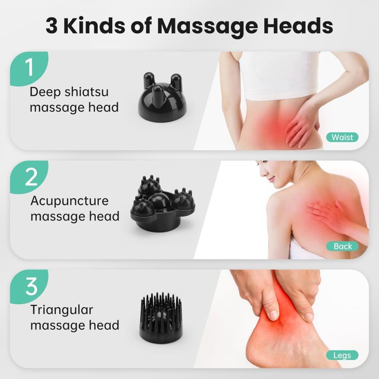 Snailax Cordless Handheld Back Massager with Heat, FSA HSA Eligible, Deep Tissue Percussion Massager, 3 Sets of Dual Pivoting Heads,Rechargeable Hand Held Massager for Neck,Back Shoulder,Calf,Legs - Image 5