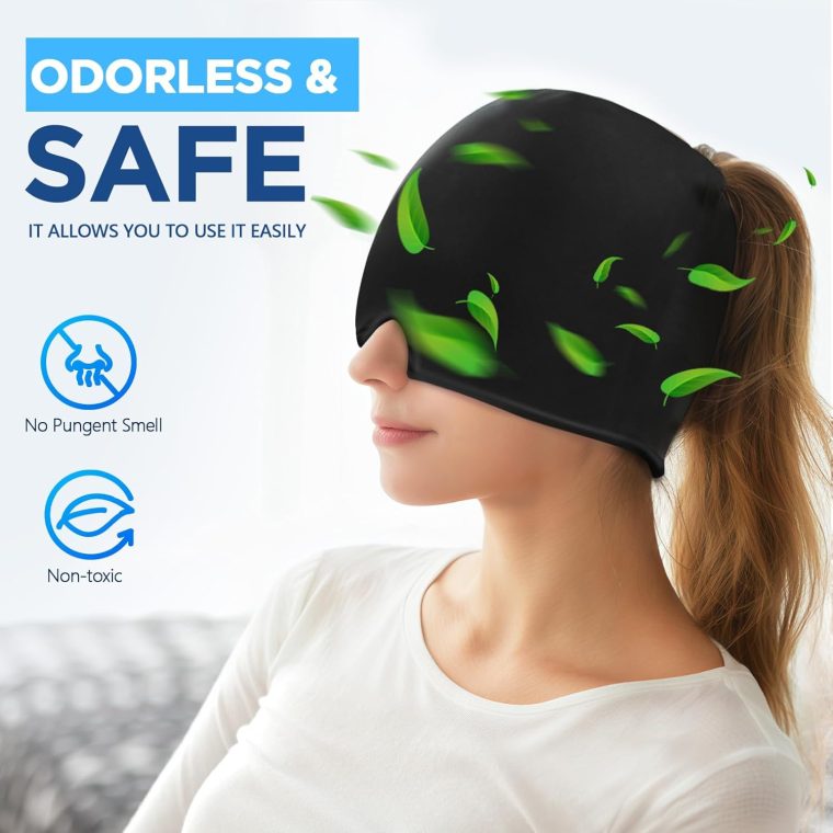 Migraine Relief Cap, Headache Relief Hat for Migraine Cap, Hot and Cold Therapy, Headache Eyes Mask for Stress Relief, Ice Pack Head Wrap for Sinus, Puffy Eyes, Tension,Black - Image 5