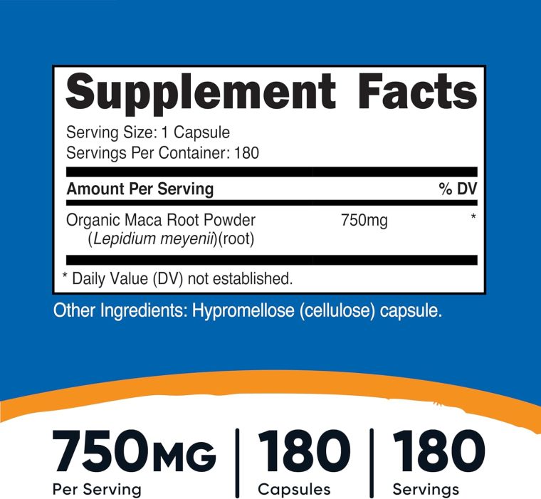 Nutricost Maca Root Capsules (Lepidium meyenii) 750mg, 180 Capsules, 180 Servings - Image 2