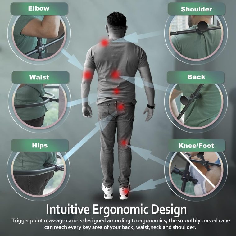 Strict Trigger Point Massage Cane Back and Neck Massager for Muscle Pain Relief and Self-Massage Therapy ，Handheld Back, Neck, Shoulder, Leg ，Foot， Full Body Deep Tissue Pressure Point Tool （ Black） - Image 5