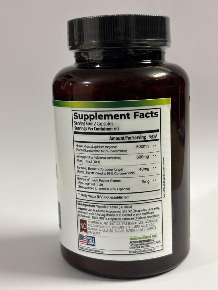 Maca Root, Ashwagandha Root Extract, Capsules for Men & Women with Turmeric Curcumin and Bioperine 120 Capsules Made in USA - Image 6