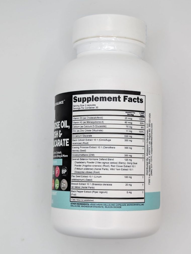 Clean Nutraceuticals DIM Evening Primrose Black Cohosh Calcium D-Glucarate Sulforaphane Flax Seed Extract - Hormonal Support Vitamins for Women with Dong Quai - 60 Caps - Image 2