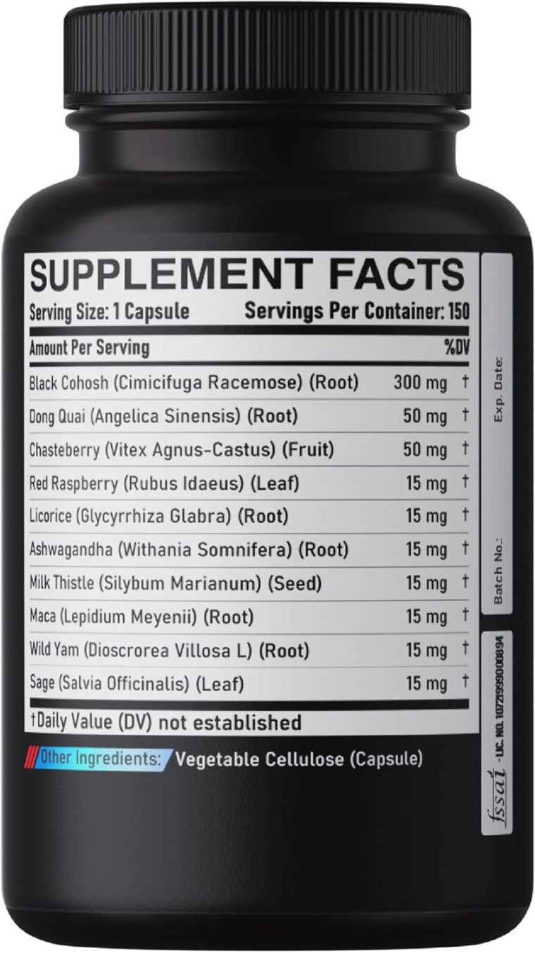 12in1 Black Cohosh 5-Month Supply for Menopause Support Supplement - 6700mg with Dong Quai, Chasteberry, Red Raspberry, Licorice, Wild Yam & more - Boost Immunity & Balance Mood - 150 Capsules - Image 7