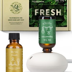 VTS Waterless Diffuser Starter Kit, Small Scent Air Machine for Home Bathroom Kitchen, Aromatherapy Gift Set (1 Fl Oz Peppermint Oil & 1 Fl Oz Fresh Scent Oil Blend & Portable Diffuser)
