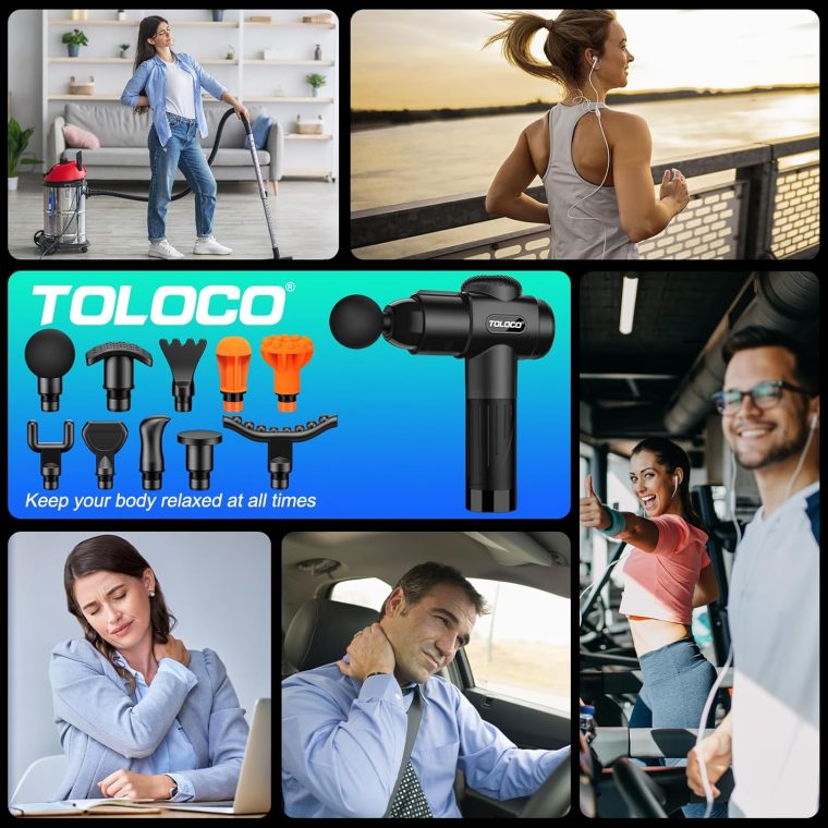 TOLOCO Massage Gun, Deep Tissue Back Massage for Athletes for Pain Relief, Percussion Massager with 10 Massages Heads & Silent Brushless Motor, Gifts for Fathers Day, Black - Image 7