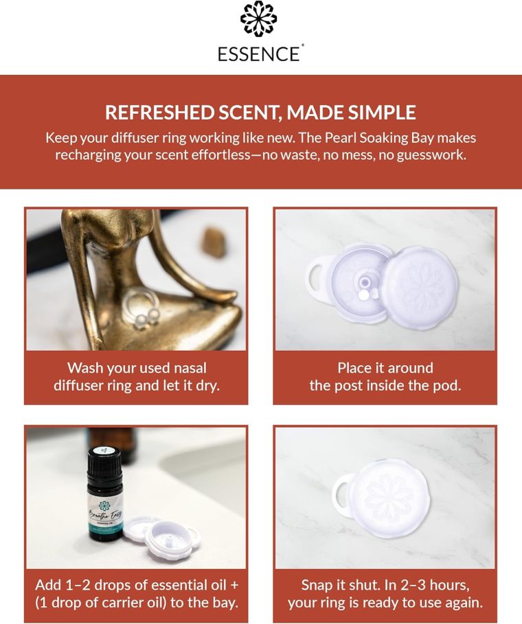 Essence Pearl Travel Case - Wearable Aromatherapy Kit with Nasal Diffuser Rings, Soaking Bay, and 5mL Essential Oil – Portable Wellness Gift Set for On?The?Go Self Care - Image 5