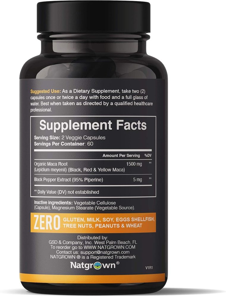 Natgrown Organic Maca Root Powder Capsules 1500 mg with Black + Red + Yellow Peruvian Maca Root Extract Supplement for Men and Women - Vegan Pills - Image 2