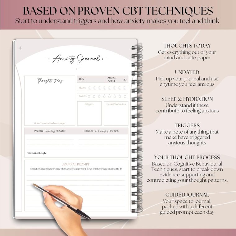 Anxiety Relief Workbook & CBT Therapy Notebook - Guided Prompts, Mental Health Wellness Journal - A5 Lux - Image 3
