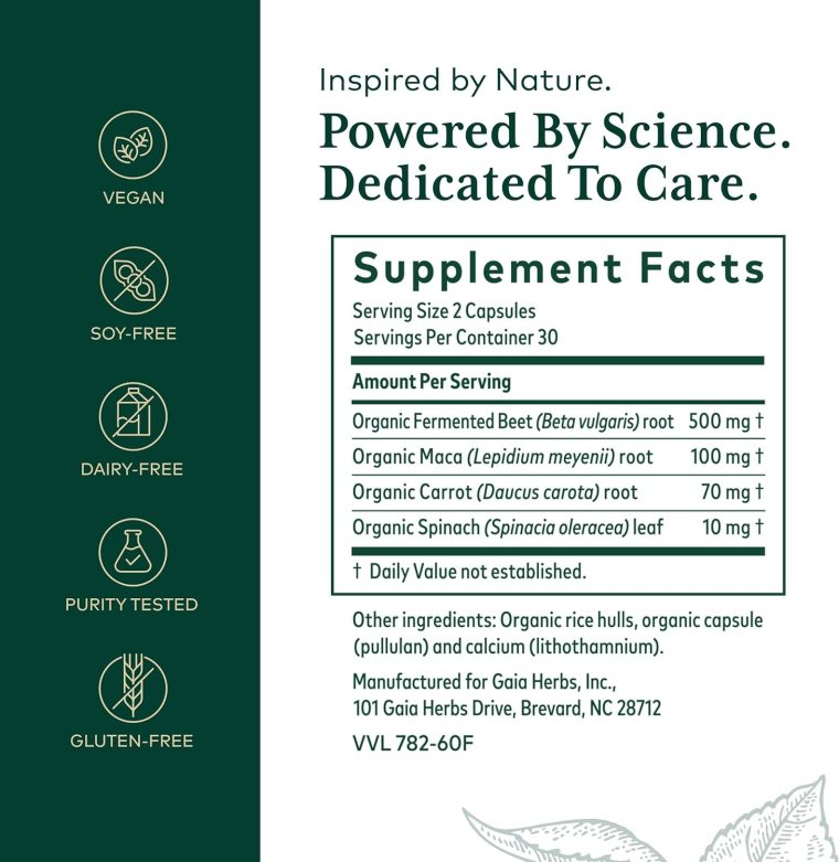 Gaia Herbs PRO Fermented Beet & Maca - Healthy Energy & Circulation Support Supplement* - Kidney Health Supplement with Beet & Carrot Root - Vegan, Gluten-Free, Soy-Free - 60 Capsules (30 Servings) - Image 2