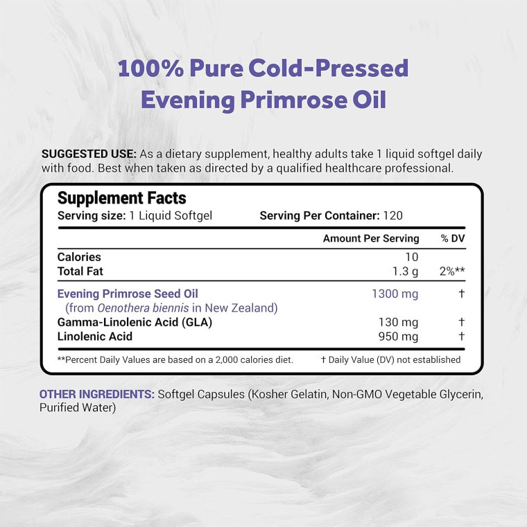 Evening Primrose Oil (1300mg) | 100% Natural from New Zealand | Non-GMO, Soy & Gluten Free, Zero Filler | 120 Softgels - Image 2