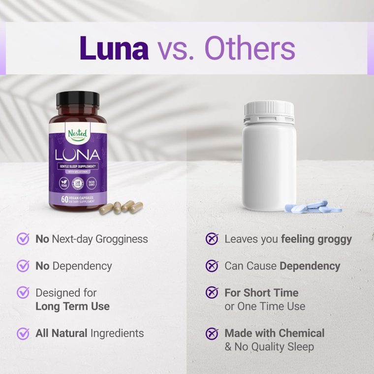 Luna Sleep Aid - Non-Habit Forming Natural Sleeping Pills for Adults with Naturally Sourced Ingredients - Valerian Root, Melatonin, Chamomile, Lemon Balm, and More - 60 Vegan Capsules - Image 6
