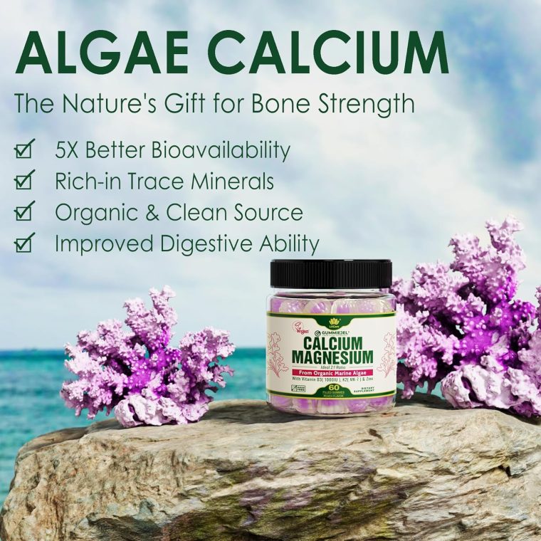 Plant Based Calcium Gummies 600mg with Vitamin D3 K2, Magnesium, Zinc for Bone Strength, Sugar Free Calcium Supplements for Women (Certified Vegan) from Sustainably Red Algae - 60 Counts - Image 4