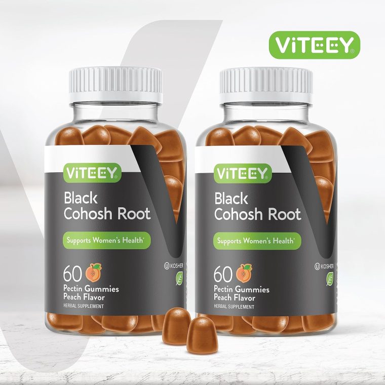 Viteey Black Cohosh for Menopause for Women - Hot Flashes and Night Sweats Relief Supplements - Black Cohosh Root - Vegan, Gelatin Free, Gluten Free, GMO Free - Tasty Chewable Peach Flavored Gummy - Image 2