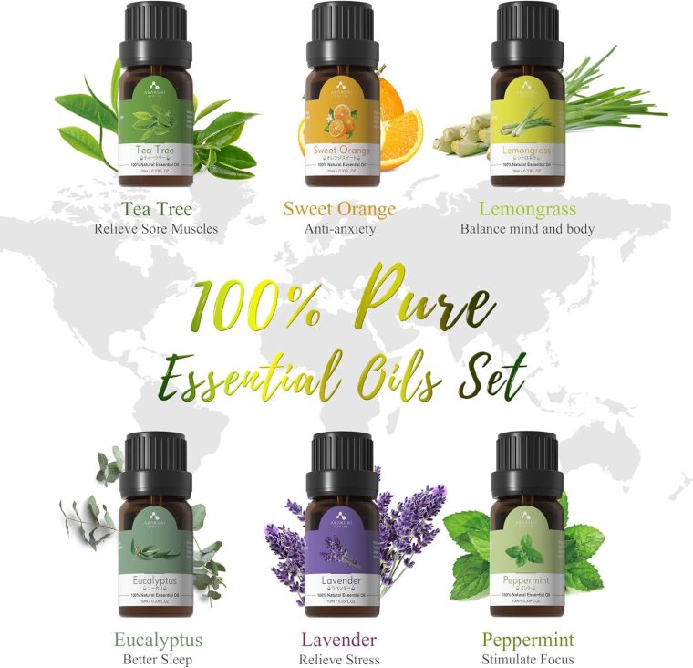 ASAKUKI Oil Diffuser with Essential Oils Set, 500ml Aromatherapy Humidifier with 14 LED Colors & Auto Shut-Off - 6 Oil Gift Pack(Lavender Eucalyptus Tea Tree Orange Peppermint Lemongrass) - Image 2