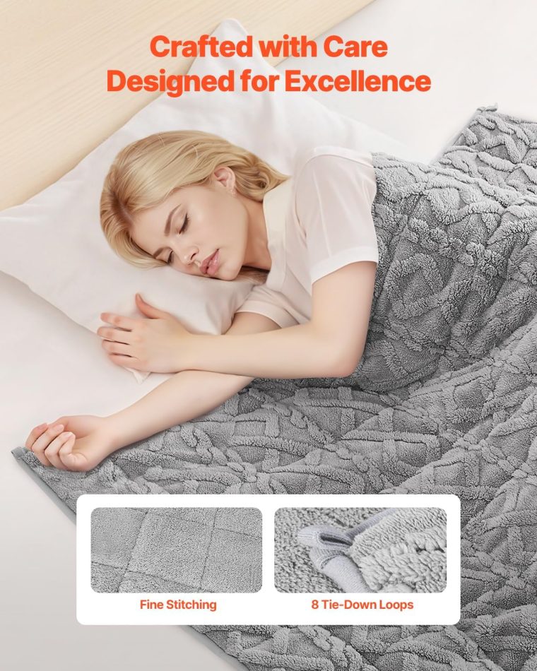 VEVOR Weighted Blanket, 20 lbs, 60 x 80 in Queen Size, Sherpa Fleece Heavy Blanket with Glass Beads, Soft Warm Cozy Fluffy Touch, for 200-250 lbs Adults, Improve Sleep Quality, Grey - Image 4