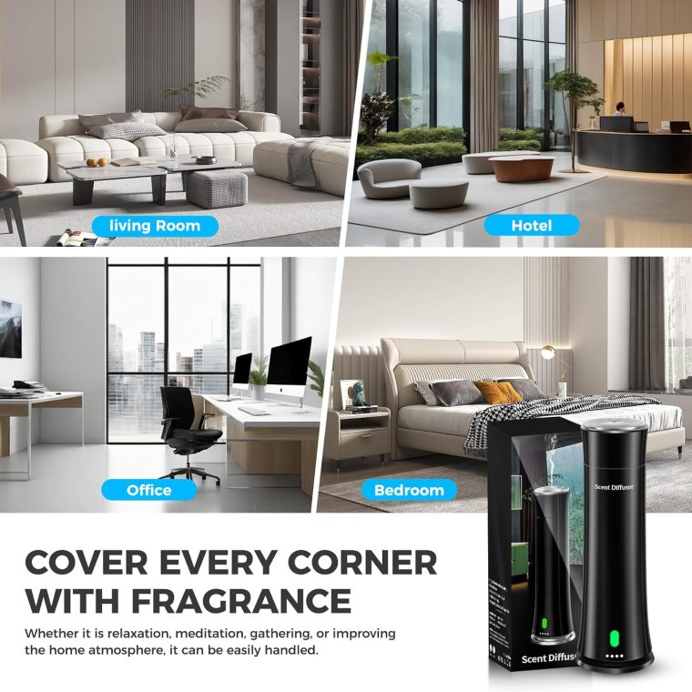 Hotel Scent Diffuser Starter Kit - 1500 Sq Ft Coverage, Home Diffuser Hotel Collection, Suitable for Waterless Diffuser Large Room, Contains Five Aromatherapy Essential Oils, Remote Control, Black - Image 7
