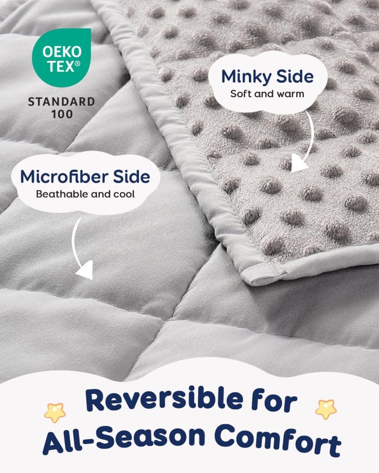 Kivik 3 lbs Weighted Blanket Kids, Cooling Soft Minky Dotted Heavy Blankets Throw for Better Relaxing & Sleeping, Machine Washable, 36x48 Inches, Grey - Image 2