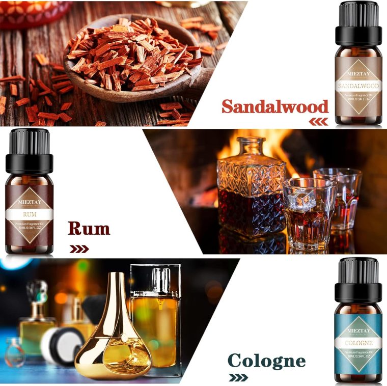 Mens Essential Oils Set - TOP 6 Gentlemen's Fragrance Oil for Diffuser, Candle & Soap Making - Sandalwood, Cologne, Black Cedar, Leather, Sweet Tobacco, Bay Rum Essential Oil Kit for Men (10mL) - Image 2