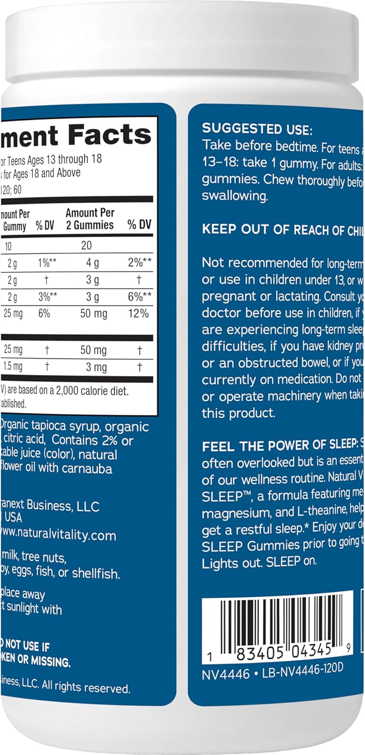 Natural Vitality SLEEP Gummies, Magnesium Supplement With Melatonin and L-Theanine, Vegan, Gluten Free, Helps the Body Ease Into Sleep, Blueberry Pomegranate 120 Count - Image 10
