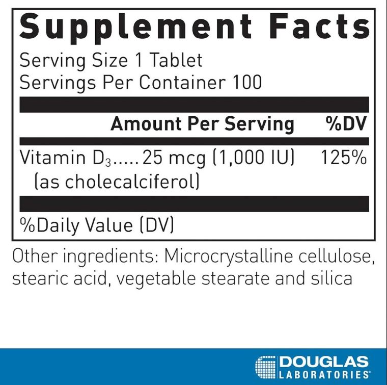 Douglas Laboratories Vitamin D 25 mcg (1,000 IU) - D3 Vitamin - For Immune Support, Bone Health & Tooth Health* - D Vitamin as Cholecalciferol - 100 Tablets - Image 2