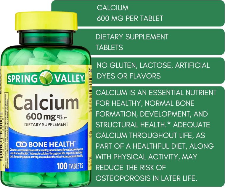 Calcium 600 mg 100 Tablets, Dietary Supplement, Bone Health Calcium by Spring Valley (Pack of 2) - Image 2