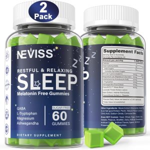 NEVISS Melatonin Free Sleep Aid Gummies for Adults - Magnesium Glycinate Gummies | GABA, L-Tryptophan, Magnesium, Ashwagandha - Non-Habit Forming, Help for Deep Relaxation - Vegan, Lemon Flavor, 2Pack