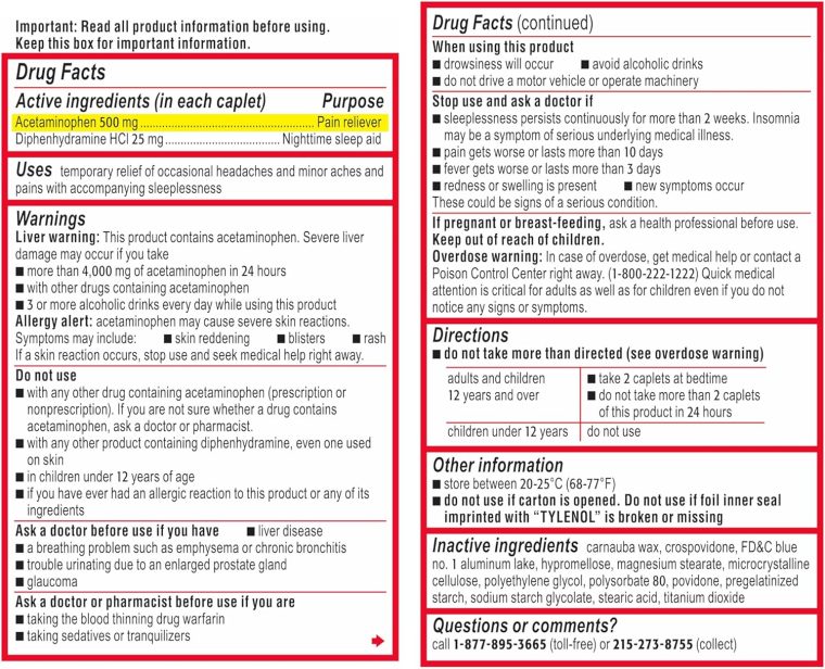 Tylenol PM Extra Strength Nighttime Pain Reliever & Sleep Aid Caplets, 500 mg Acetaminophen & 25 mg Diphenhydramine HCl, Relief for Nighttime Aches & Pains, Non-Habit Forming, 100 ct - Image 6