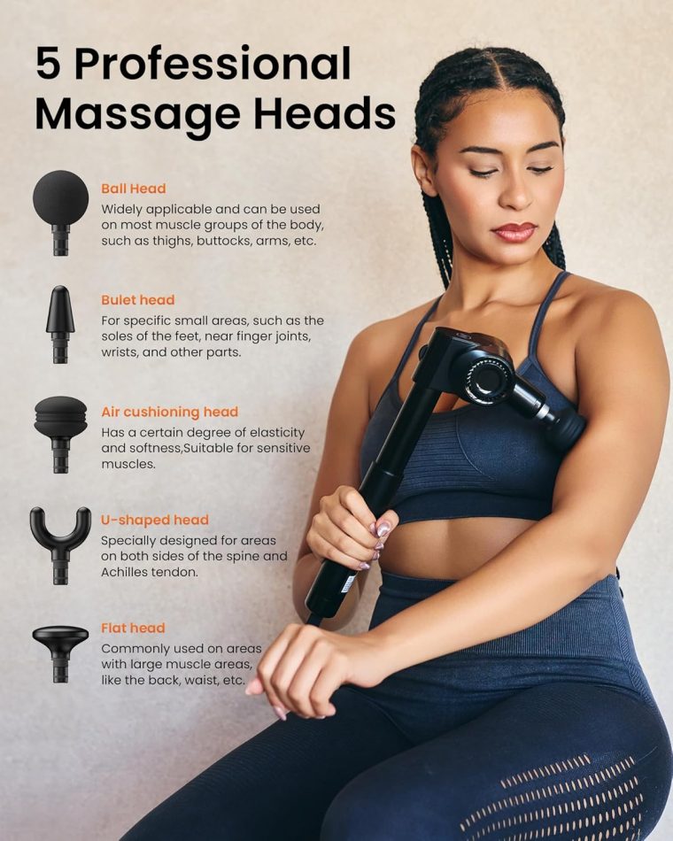Foldable Massage Gun Deep Tissue with 5 Adjustable Angles,Portable Percussion Back Massager for Muscle/Neck/Body Pain Relief with Long Extension Metal Handle,32-Speeds,with Carry Case - Image 7